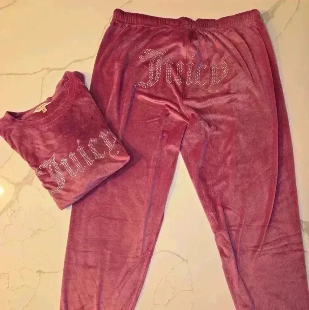 Juicy Couture Velvet Velour Loungewear Pajama Jogger Set Magenta Size Xl